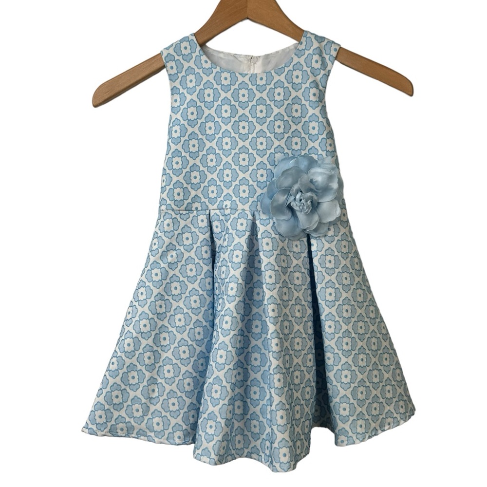 Dorissa Sleeveless Blue & White Flower Party Dress 4